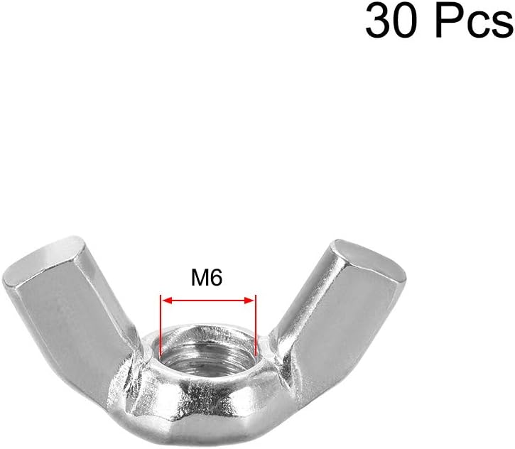 sourcing map M6 Wing Nuts, Carbon Steel Zinc Plated Fasteners Parts Hurrican Screws Hand Twist Tighten Ear Butterfly Nut, 30pcs - Image 3