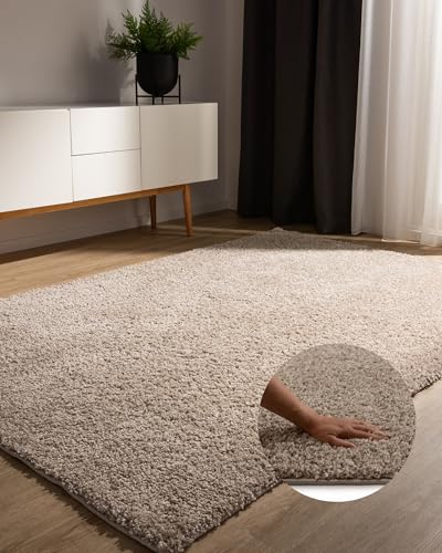 benuta Basic Hochflorteppich Teppich Wohnzimmer Sohari - Beige 160x230 cm - Minimalistischer Look - Weich & Waschbar - Für Schlafzimmer, Flur oder Esszimmer - Geeignet für Fußbodenheizung