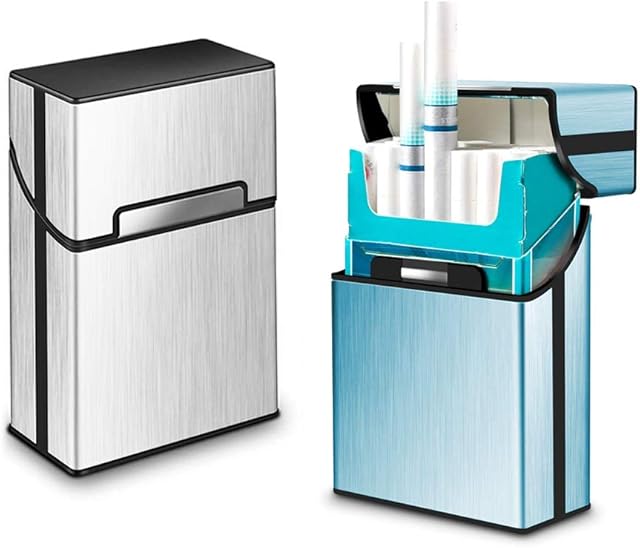 SteelFever 2pcs Lightweight Aluminum Cigarette Case Holder, Silver, Blue