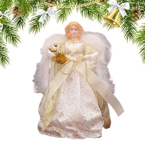 Cimier d'arbre d'ange en plumes blanches YRYRYW pour décoration de sapin de Noël