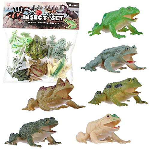 FLORMOON Animal Figures 6pcs Realistic Frog Action Model Science Project, Learning Educational Toys, Birthday Gift, Cake Topper for Kids