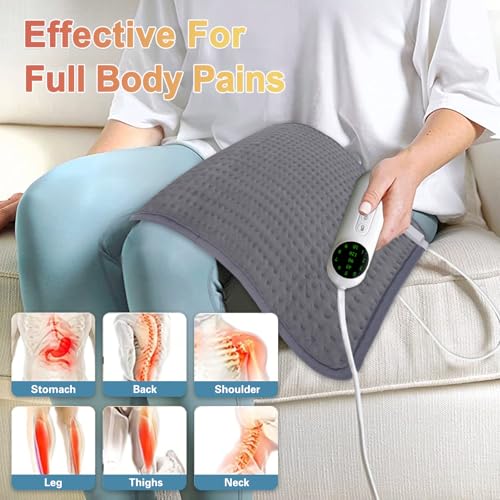 Heating Pad, Electric Heating Pad 24"X12" for Back Neck Shoulder Belly Heating Technology, Ultra-Soft Moist & Dry Therapy Heat Pad with 10 Temperature Settings 3 Timer, Automatic Switch-Off, Grey - Image 5