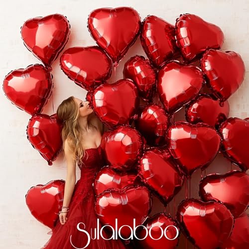 Image of 15Pcs Red Heart Balloons Helium 18 Inch Foil Balloons | Heart Shaped for Valentines Day Mother's Day Engagement Anniversary Birthday Bridal Wedding Party Decorations