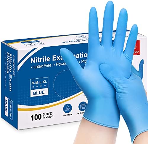 Schneider Nitrile Exam Gloves, 4mil, Blue, Small 100-ct Box, Gloves Disposable Latex-Free, Medical Gloves, Cleaning Gloves, Food Safe Rubber Gloves for Cooking & Food Prep, Powder-Free, Non-Sterile