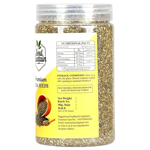 Image of Chia Seeds Raw Superfood 500 GM - Omega‑3 ALA Rich, High Fiber Nutrition, Plant Protein Boost, Gut Health Support, Diet Friendly, Smoothies & Puddings, Baking & Meal Toppers, Seeds for Daily Use