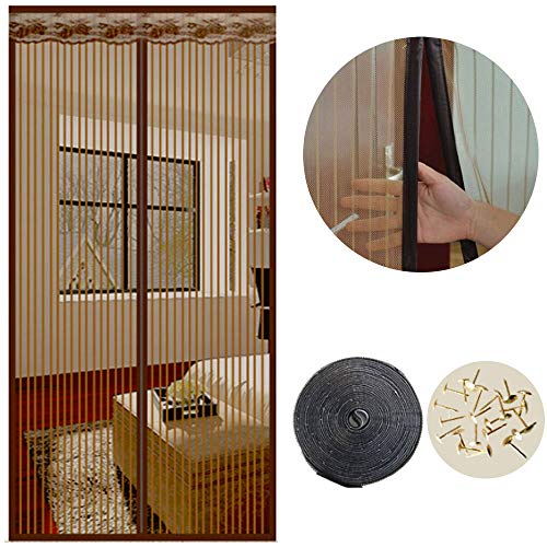 Cortina Mosquitera Magnética para Puertas, 90 x 210cm, Anti Insectos Moscas y Mosquitos, con Imanes Cierre Automático y Velcro Adhesiva , para Puertas Correderas/Balcones/Terraza（marrón ）