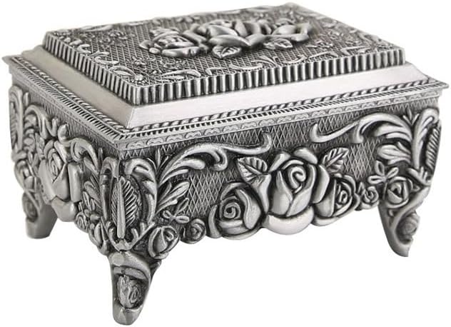 Rose Patterned Metal Retro Jewelry Box Earring Desktop Accessory Storage image 5