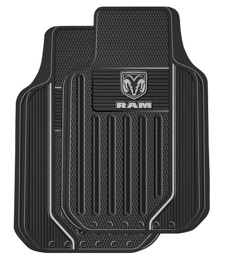 Plasticolor RAM Elite Series Floor Mats 4-Piece Set - Officially Licensed Dodge RAM Logo, Gray, Front & Rear