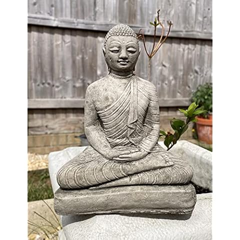 Oriental Thai Buddha Stone Statue | Monk Outdoor Garden Ornament Decoration Cover