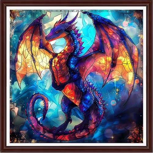Image of Dooxvey Counted Cross Stitch Kits for Adults 11CT Printed Cross-Stitch Patterns Cross Stitching Embroidery Kit Stamped or Counted Needlepoint Kits-Colorful Dragon 18x18 inch