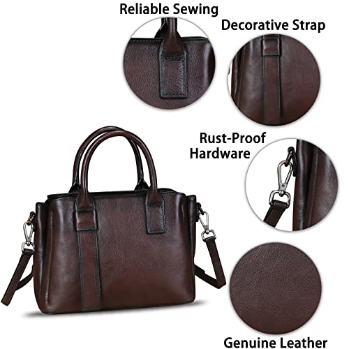 Image of Genuine Leather Satchel for Women Top Handle Bags Handmade Purse Vintage Crossbody Handbags Retro Leather Hobo Bag (Coffee)