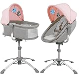 bebe2luxe : LOUNA 4 en 1: Berceau, Balancelle Electrique, Chaise Haute, Transat (Rose)