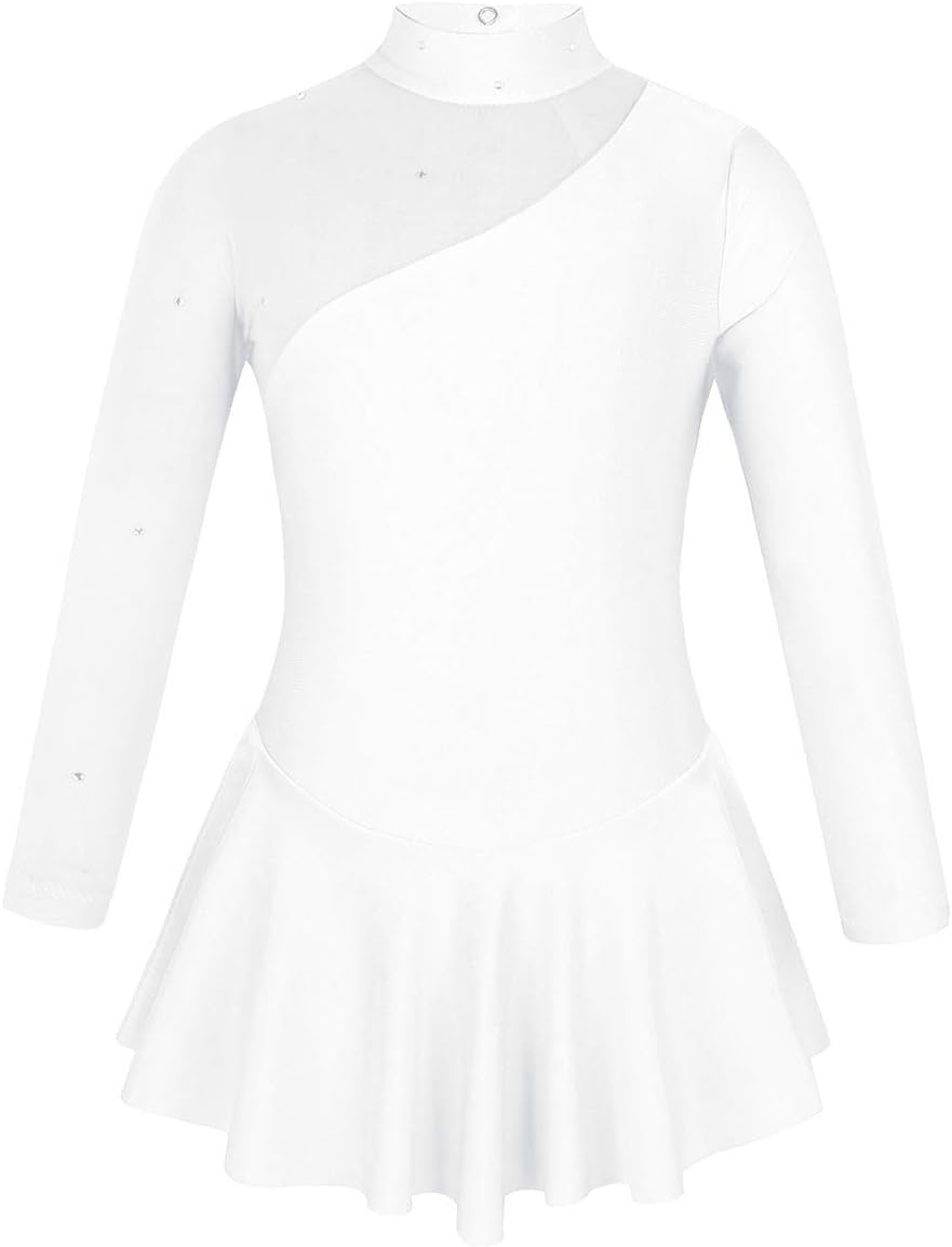 FreebilyKids Girls Long Sleeve Ballet Dance Leotard Dress Mock Neck Gymnastic Leotard Figure Skating Dress Costumes