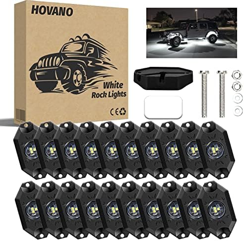 Hovano LED Rock Lights White 20Pods 6000K Waterproof LED Neon Underglow Light for Truck Car ATV UTV SUV Off Road Boat High Power Under Body Glow Trail Rig Lamp (White)