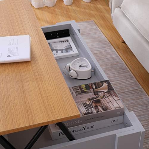 HOME MODERN Lift Top Coffee/Sofa Tables with Large Hidden Drawers and Bottom Shelf Wooden Living Room/Office Furniture,85X50X45CM;Grey+Oak Color