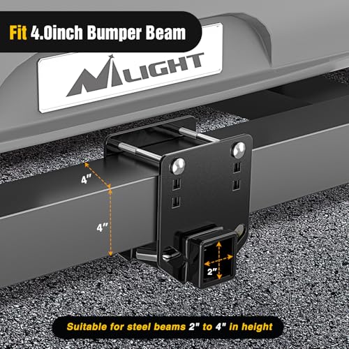 Image of Nilight RV Bumper Hitch Receiver, Height Adjustable Trailer Hitch Adapter, 2 inch Receiver for RV Bumper, Heavy Duty Steel RV Hitch for Cargo Carrier Bike Rack Trailer Towing Ball Mounts