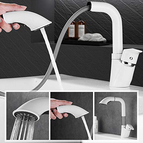 Mitigeur de lavabo avec douchette extractible blanc 2 modes d'eau