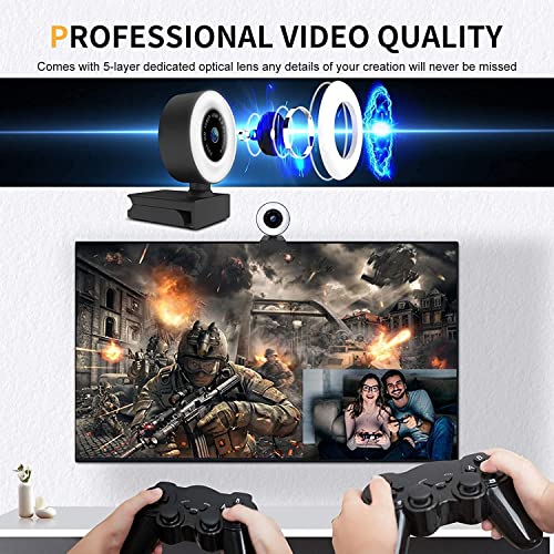 1080P Webcam, HD-Webcam mit Mikrofon Licht, USB PC Camera Sichtfeld mit 90° Plug-and-Play,Webcam mit Stativ für Zoom/Skype/Teams, Konferenzen und Videoanrufe – Bild 8