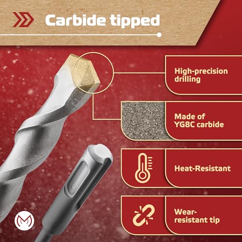 MonoPro 10Pcs 1/4 Inch x 6 Inch SDS Plus Hammer Drill Bit, Masonry Drill Bit, Carbide Tipped for Drilling Brick, Masonry, Stone and Concrete, SDS Plus Bits Set with Storage Case - Thumbnail 3