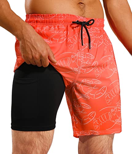Men's Swim Trunks with Compression Liner 7 Inch Inseam Quick Dry Swim Shorts Swimsuit Sports Shorts
