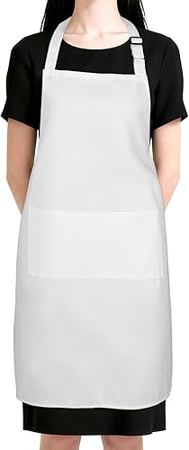 Delantal de chef blanco para hombres y mujeres con bolsillos, delantal de cocina resistente al agua, delantal ajustable para Halloween, cocina,