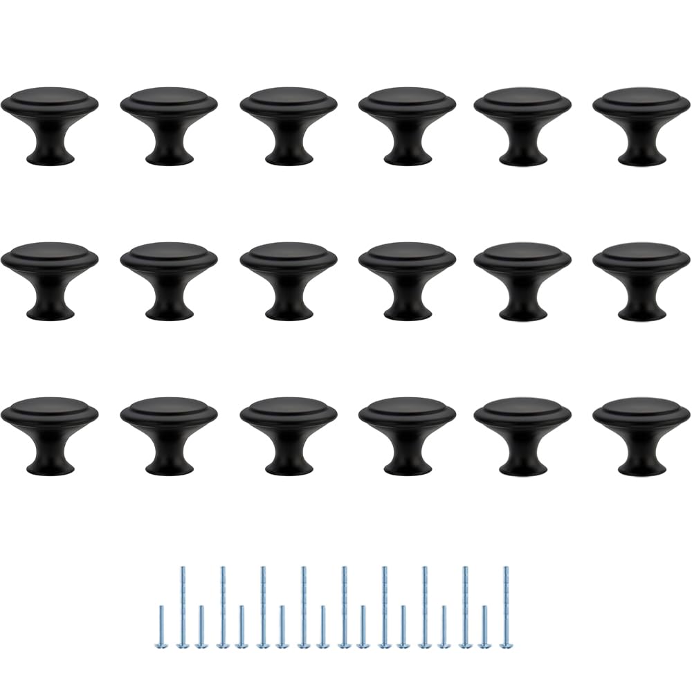 OWATRKDEY 18 Pack Matte Black Drawer Knobs, Round Cabinet Knobs 30mm with Screws – Modern Cupboard Pull Handles for Kitchen, Dresser, Wardrobe, Furniture Renovation