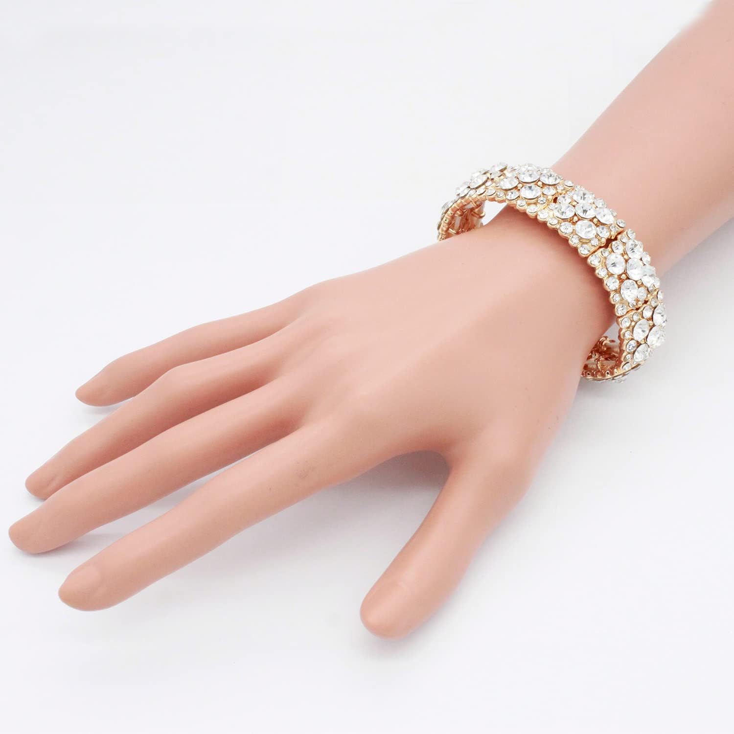 Lavencious Round Shape Rhinestones Elastic Stretch Bracelet Party Jewelry for Women 7" - Image 5