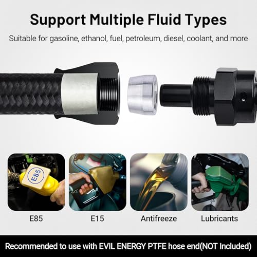 Image of EVIL ENERGY Conductive 8AN PTFE Fuel Hose E85 Nylon Braided 3 /8 ID 20FT | Leak-Free & Heat Resistant, 3-Layer Construction, Compatible with E85, Diesel, Biodiesel, Engine Oil & More Fuel Types