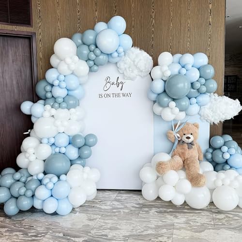 Image of Dusty Blue Balloons, 60 Pcs 12 Inch Fog Slate Baby Blue Balloons with Matte White Latex Balloon for Baby Shower Birthday Bridal Shower Wedding Engagement Bachelorette Party Decorations Supplies