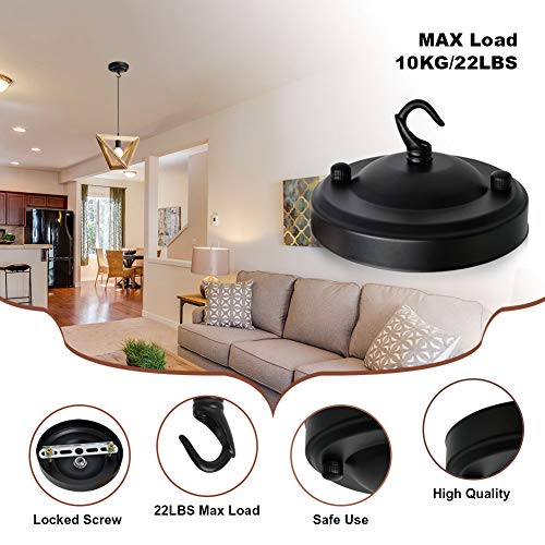 Light Canopy Kit, GARDTECH Ceiling Plate Hook Light Cover Chandelier Pendant Hanger Stable Canopy Kit Plant Hanger Light Fixture Retro Black Ceiling Pendant Lights Accessory, 22 LBS Load 4.13 Inches