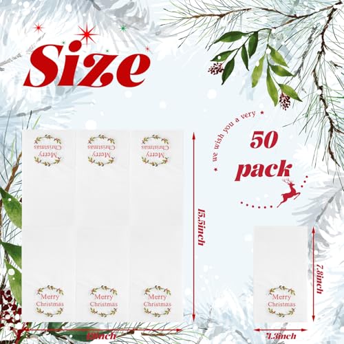 Quera 50 Pack Christmas Wreath Paper Napkins Disposable Merry Christmas Hand Towels Decorative Table Napkin for New Year Winter Dinner Merry Christmas Holiday Xmas Party Supplies – Image 3