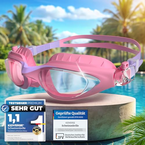 KIDVERSE Schwimmbrille Kinder - Bequeme Schwimmbrille für Jungen & Mädchen ab 3 Jahre - Geprüfte Kinder Schwimmbrille mit UV-Schutz & Anti Beschlag Schutz - Wasserdichte Kindertaucherbrillen ab 3