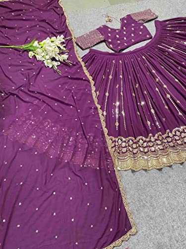Image of DhrishafashionWOMEN'S Georgette Semi-Stiched lehnga (SF-ver12no Purple1 Free Size)