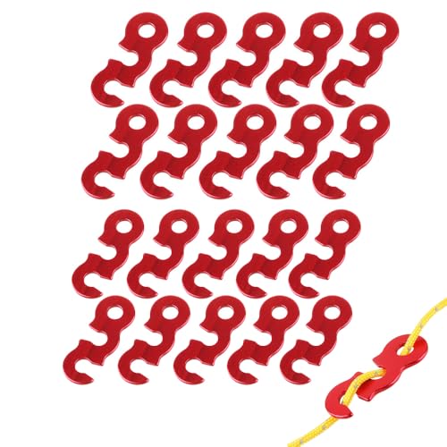 20 tensores de aleación de aluminio para tienda de campaña, regulador de cuerda de tres agujeros y hebillas contra el viento, para camping, senderismo y actividades al aire libre (rojo)