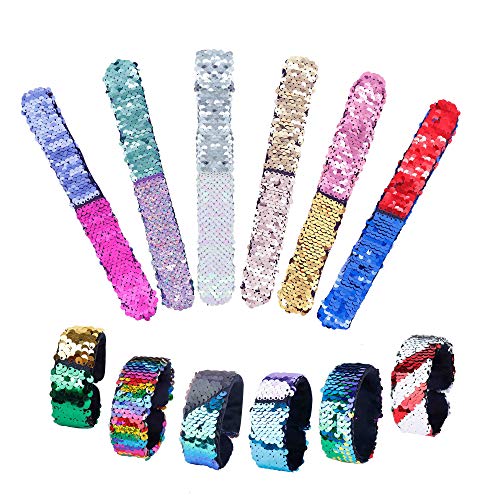 QH-shop Bracelets de Paillettes Deux-Couleurs Réversible Bracelets de Sirène avec Velvet Doublure pour Enfants Filles Garçons Halloween Noël Fête Cadeaux d'anniversaire 12 Pack