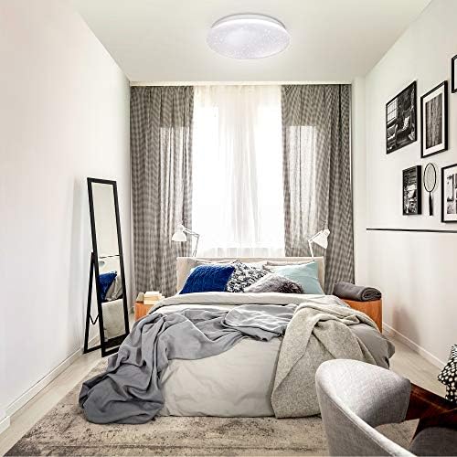 B.K.Licht Lampa sufitowa Star Light, ściemniana za pomocą pilota na podczerwień, sterowanie CCT, zimna, neutralna i ciepła biel, wbudowana tablica LED 17 W, efekt światła gwiazd, funkcja oświetlenia nocnego, Ø cm