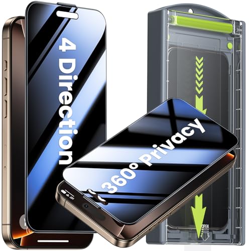 WSKEN for iPhone 16 Pro Max Privacy Screen Protector - [4 Way 360 Anti-Spy] [Auto Dust-Remove & Zero Bubble] 4 Directions Anti Peep Shatterproof Tempered Glass for 16 Pro Max 6.9 Inch 2 Pack