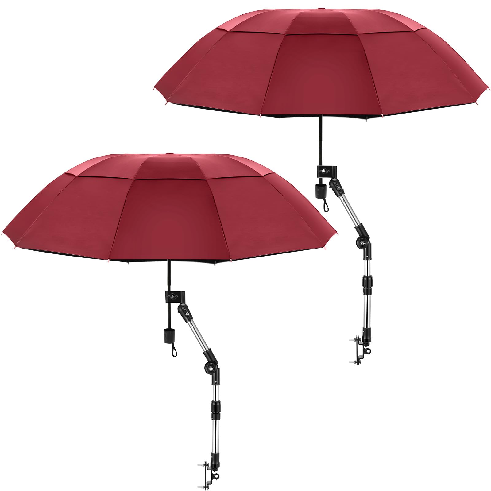 Paquete de 2 paraguas grande para silla de doble dosel con abrazadera ajustable, sombrilla para silla de playa, paraguas plegable portátil para deportes al aire libre, carrito de golf, patio