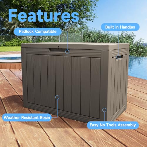 Image of 55 Gallon Outdoor Storage Box Waterproof, UV Resistant Resin Deck Box for Patio Furniture, Outside Storage Box for Garden Tools, Patio Cushions, Grey