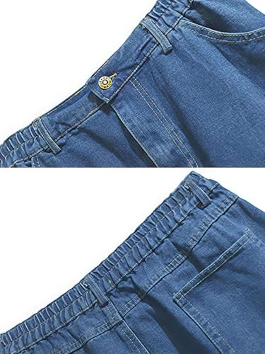 ebossy Women's Elastic Waist Back Slit Denim Midi Skirt Casual Work Pockets Pencil Jean Skirt3