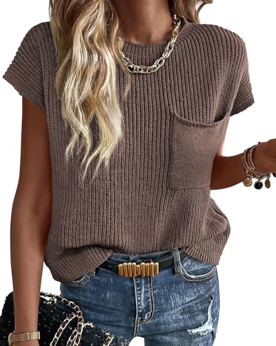 Image of KIRUNDO Summer Fall Short Sleeve Sweater for Women 2026 Casual Sweater Vest Cotton Knit Pullover Tank Tops Fashion Clothing