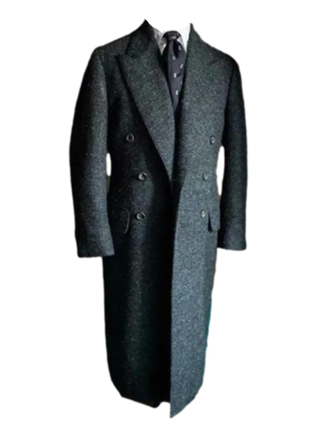 Men Tweed Trench Coat Outwear Long Jacket Overcoat Men Winter Warm
