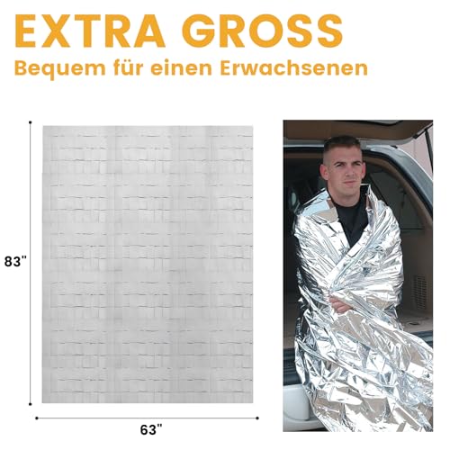 Bafiwu Rettungsdecke Rettungsfolie Silber 210x160cm 6 Stück, Rettungsdecken für Auto, Erste Hilfe, Camping, Wandern, Überleben, Marathons – Bild 3