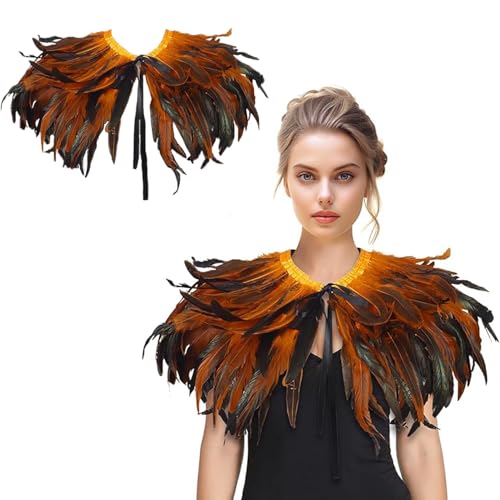 SEAHUI Halloween Feather Shawl Decor Collar Cape Black Orange Peacock Shawl Wrap Fringe Shawls Fringe Evening Costume Angel Wings for Halloween Party Decoration Props