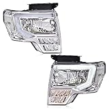 PIT66 LED Headlight Assembly Compatible with Ford F150 2009 2010 2011 2012 2013 2014 Driver & Passenger Headlamps Assemblies Clear Lens Chrome Housing Clear Reflector