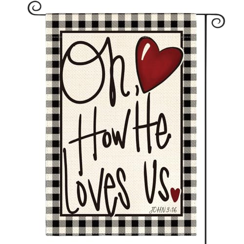 AVOIN colorlife Oh How He Loves Us Valentines Day Garden Flag 12x18 Inch