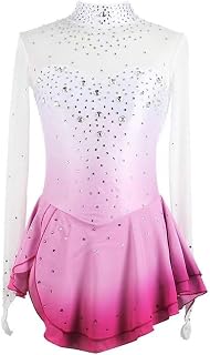 Vestido de patinaje artístico sobre hielo, patinaje artístico rosa + blanco, leotardos de competición profesional con diamantes de imitación for mujer y niño