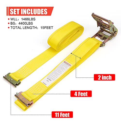 Zeuli Ratchet Straps 8-Pack 15 Feet - 1466 Lbs Load Cap With 4400 Lbs Breaking Limit, Standard E-Track Fitting Tie Down Ratcheting For Container, Cargo Vans, Trailers And More #TOP1