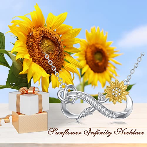 ZBA Natural Diamond Sunflower Necklace for Women, 18K Gold Plated Sterling Silver You Are My Sunshine Sunflower Gifts for Mom Her, Fine Jewelry 18+2 Inches(Color F-G/Clarity I1-I2)3