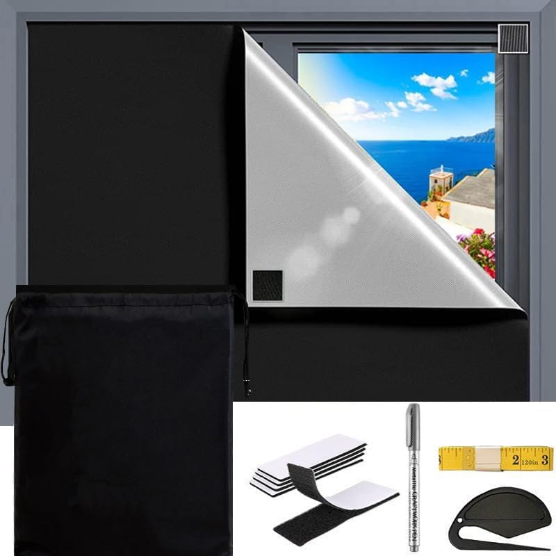 Blackout Blinds 145 x 300cm 420D Blackout Fabric Portable blackout blinds that can be easily attached to windows, suitable for home, office, nursery, bedroom, car, no drilling required.